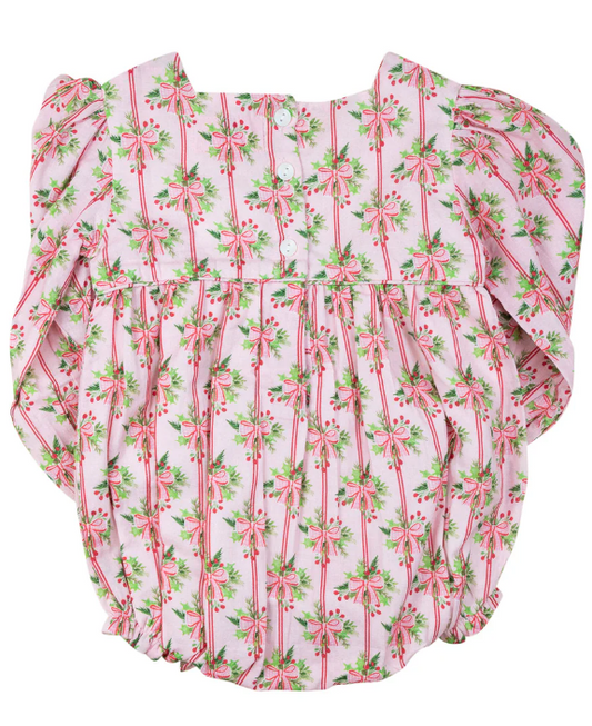 Bow Striped Bubble Onesie-Pink/Green