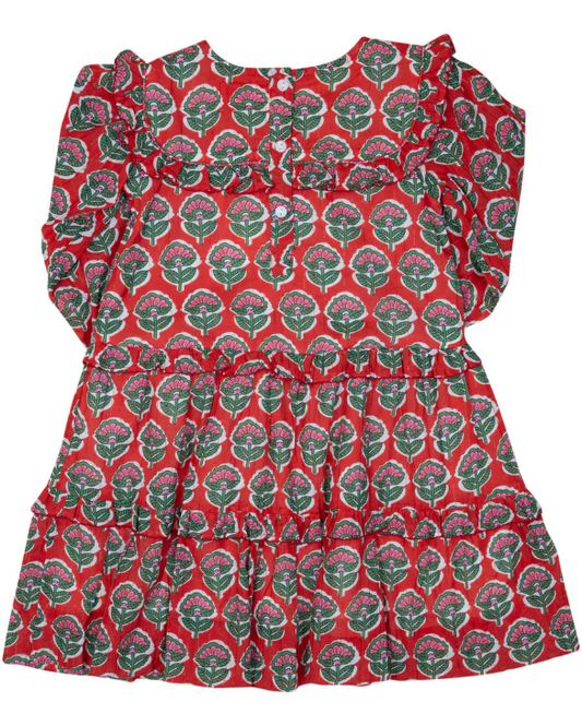 Floral w Gold Lurex Dress- Red/Green