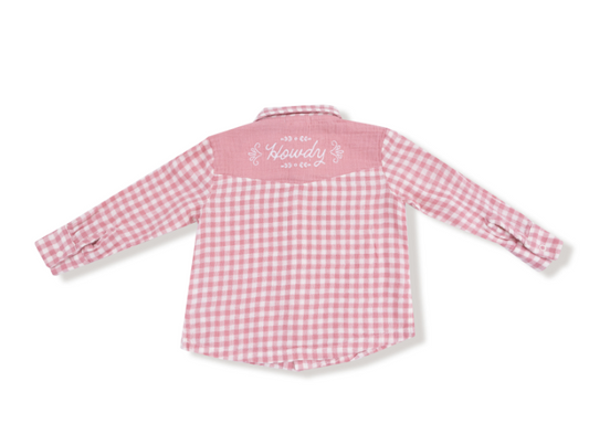 Western Pearl L/S- Rose Pink Plaid