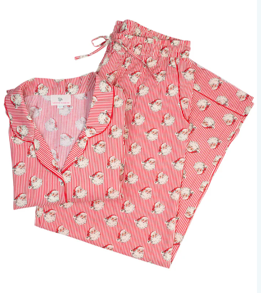 Ladies Vintage Santa PJ Set-Red Striped