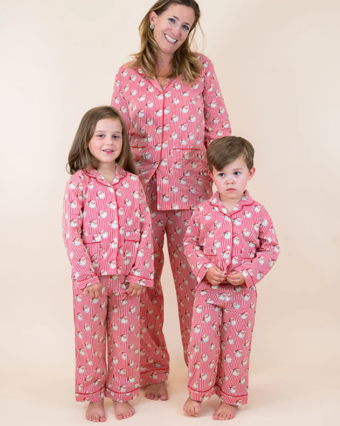 Ladies Vintage Santa PJ Set-Red Striped