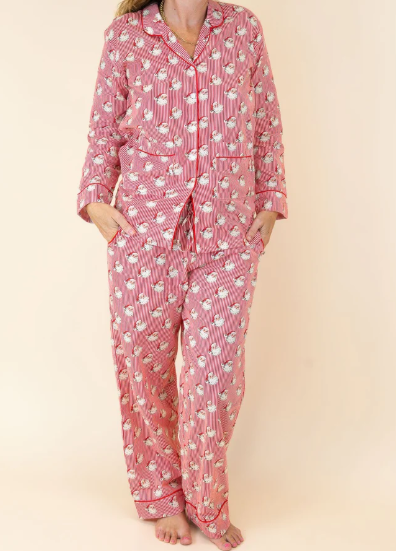 Ladies Vintage Santa PJ Set-Red Striped