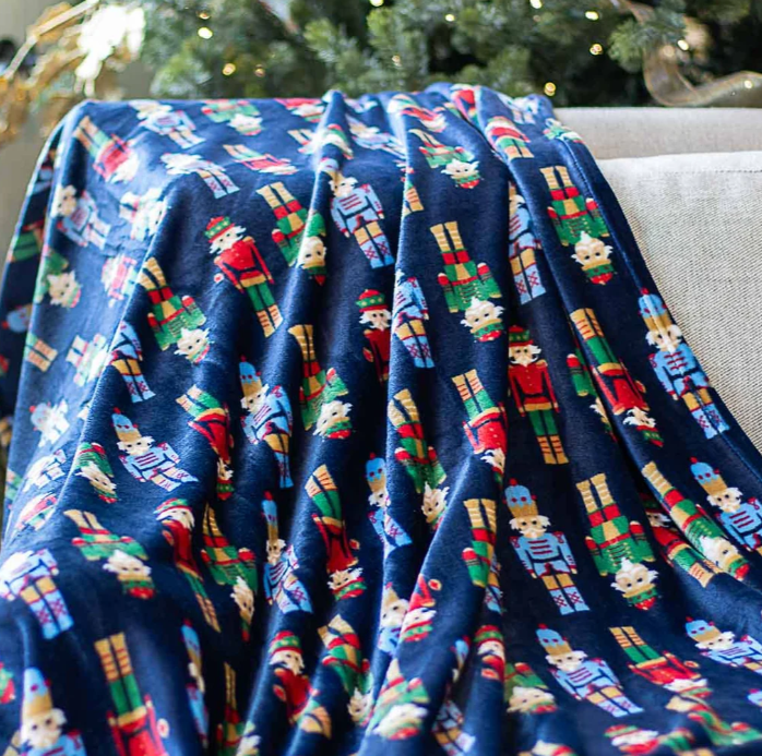 Nutcracker March Throw Blanket- Navy