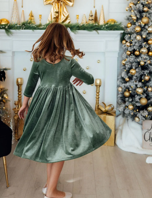 Mila Twirl Dress- Sage Velvet