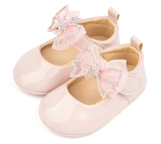 Rhinestone Bow Baby Shoe- Pink