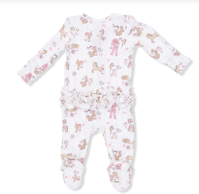 Cowgirl- 2 Way Ruffle Front Zipper Footie