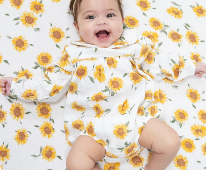 Classic Bubble W/ Peter Pan Collar- Baby Sunflower