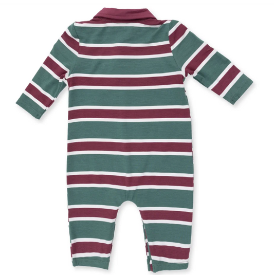Rugby Polo Romper- Green Stripe