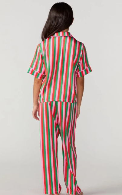 Kids Candy Christmas Stripe Silky Pant Set