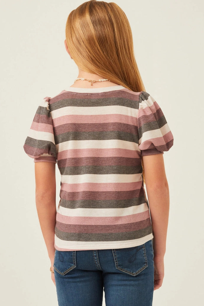 Stripe Terry Puff Sleeve Tee