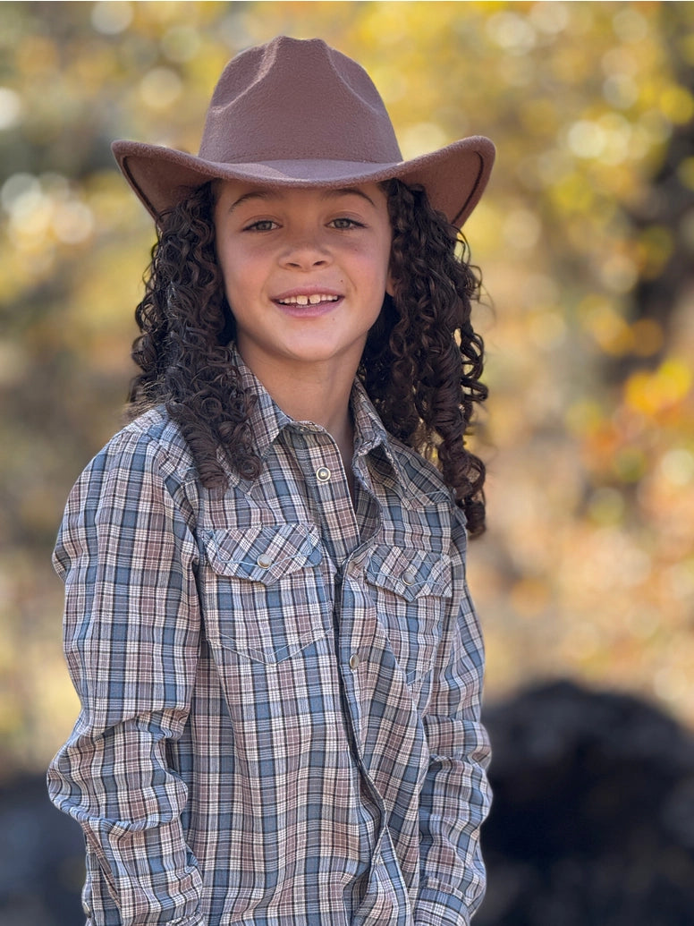 Howdy Western Blue/Cream Plaid Woven Shirt