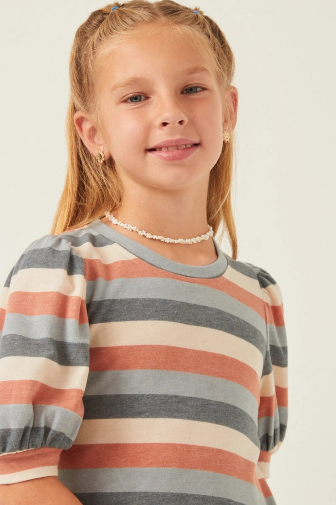 Stripe Terry Puff Sleeve Tee