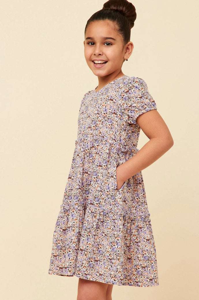 Ditsy Floral Tiered Puff Sleeve V Neck Dress