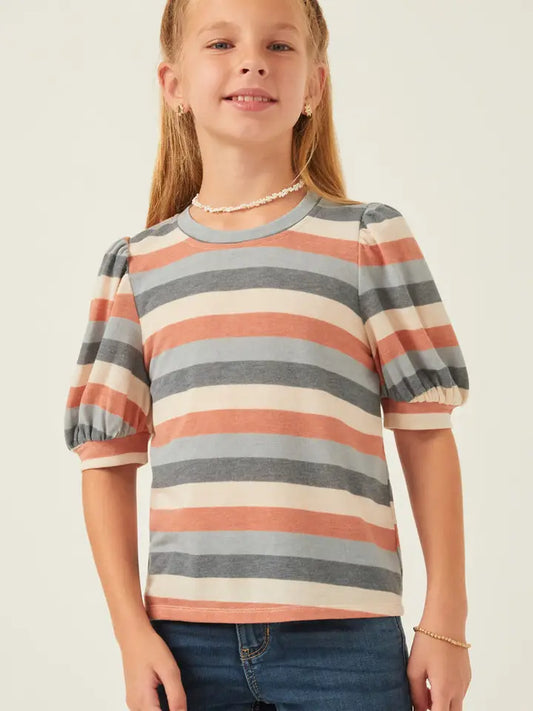 Stripe Terry Puff Sleeve Tee