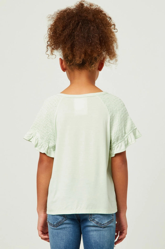 Smocked Shoulder Ruffle Sleeve Top