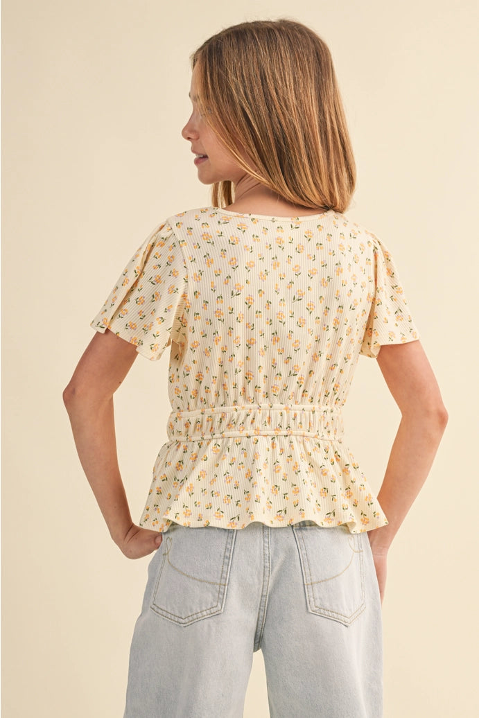 Round Neck Flutter Slv Peplum