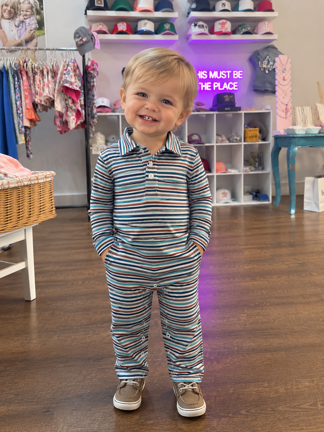 Banks Long Sleeve Romper-stripes
