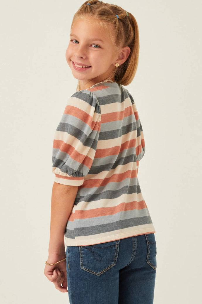 Stripe Terry Puff Sleeve Tee