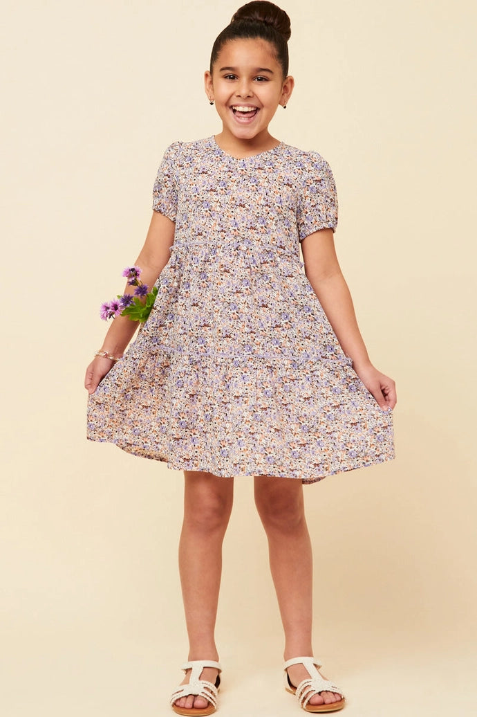 Ditsy Floral Tiered Puff Sleeve V Neck Dress