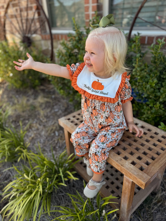 Thankful Grateful Blessed Pumpkin Romper