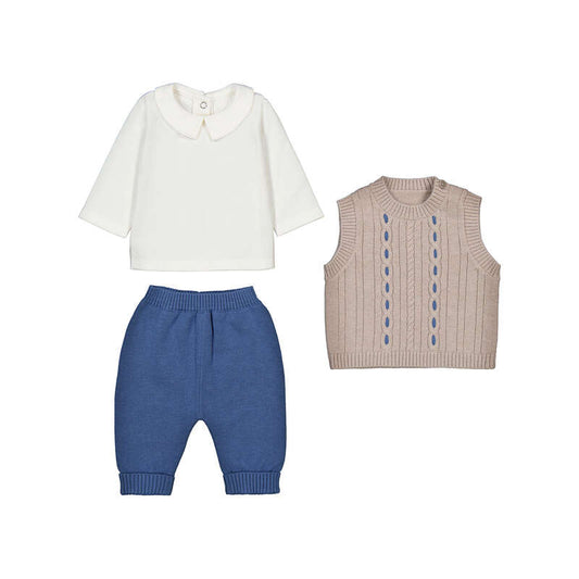 Little Gentleman 3-Piece Cable Knit Vest & Trouser Set