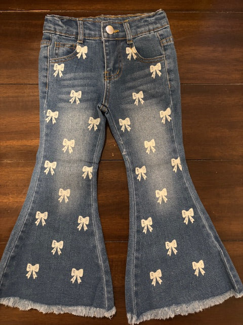 White Bow  Bell Bottoms Jeans
