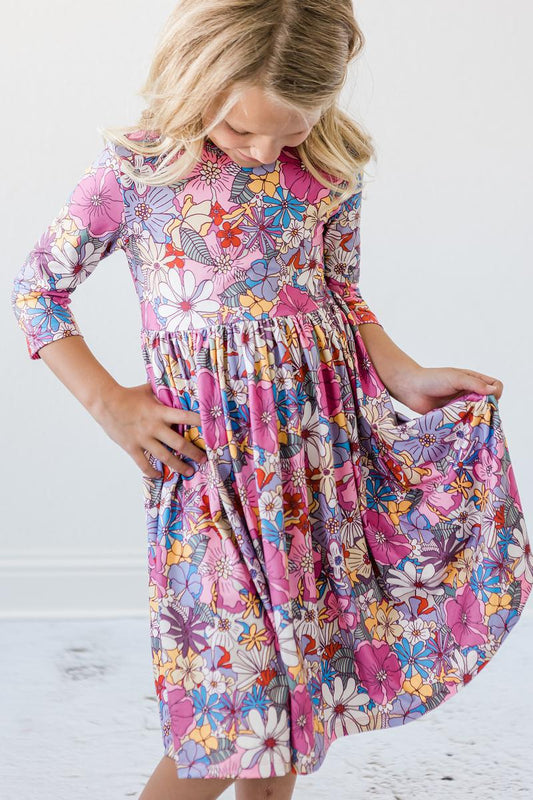 Mauve Buttercup 3/4 Sleeve Pocket Twirl Dress