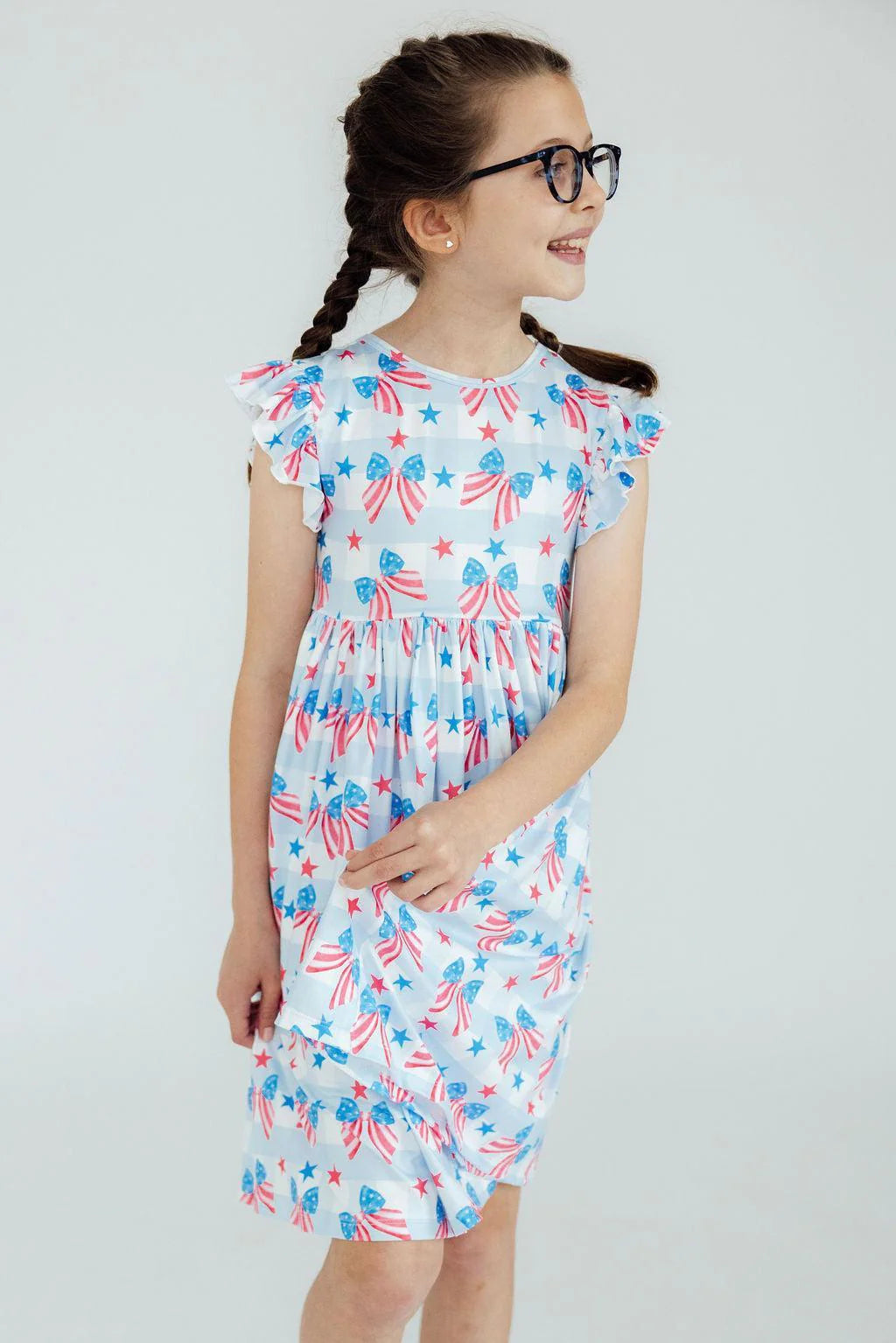 Red, White & Bows Flutter Sleeve Twirl Dress