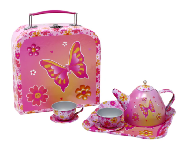 Butterfly 7 Piece Tin Tea Set in Carry Case