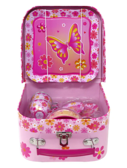 Butterfly 7 Piece Tin Tea Set in Carry Case