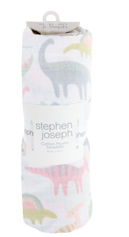 Pink Dino Muslin Swaddle