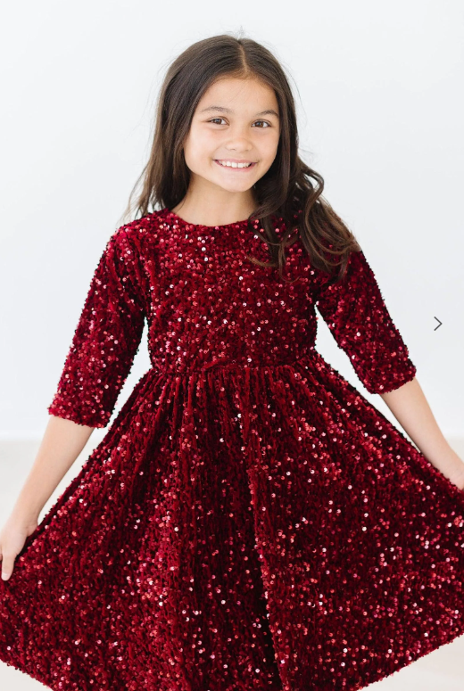 Lenni Velvet Sequin Dress - Cranberry