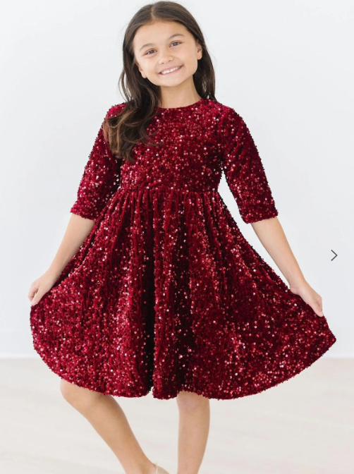 Lenni Velvet Sequin Dress - Cranberry