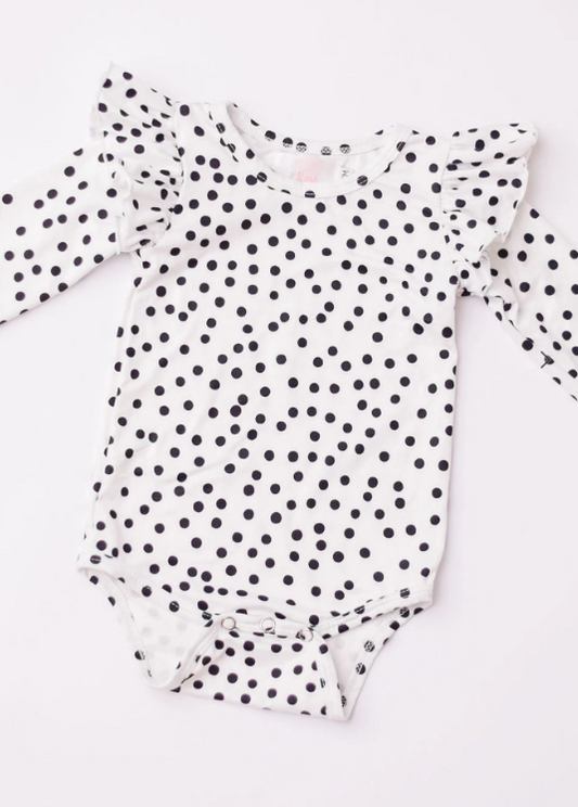 L/S Polka Dot Flutter Leotard - Blk/Wht