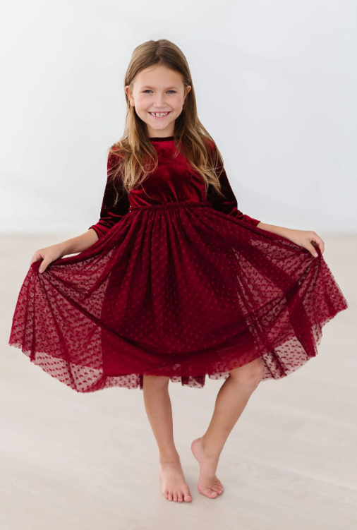 Tutu Velvet Dress - Cranberry