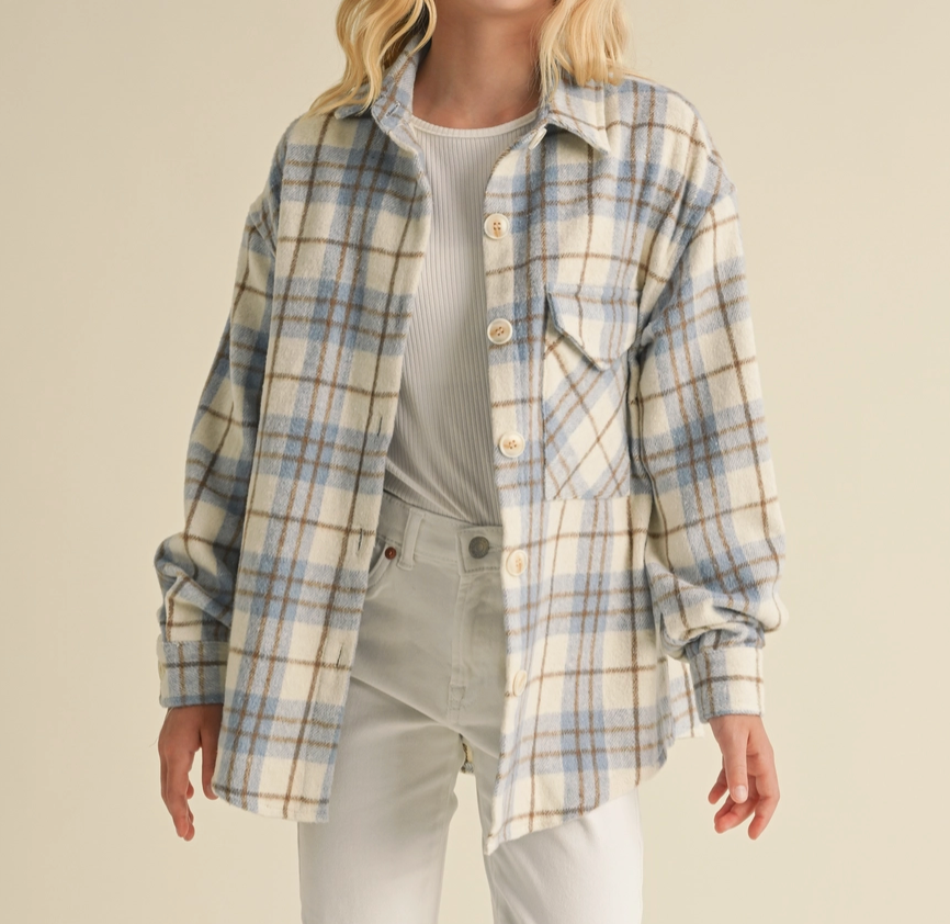 Kurt Plaid Shacket - Blue/Cream