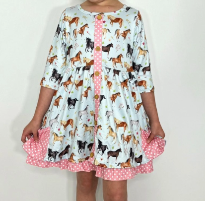 Horse Print Dress - Polka Detail