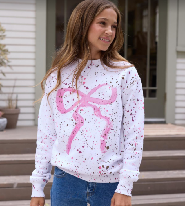 Bow Splatter Crew Sweatshirt - Wht