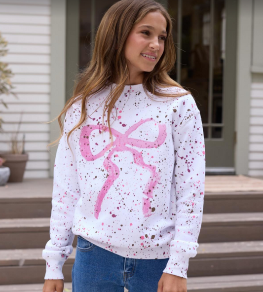 Bow Splatter Crew Sweatshirt - Wht