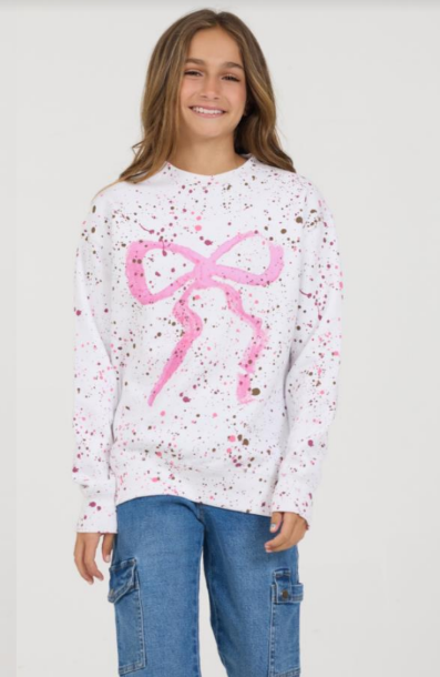 Bow Splatter Crew Sweatshirt - Wht