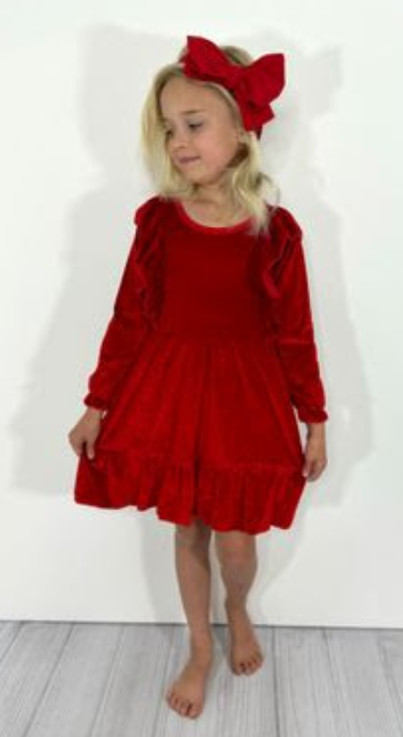 Hollie Velvet Ruffle Dress - Red