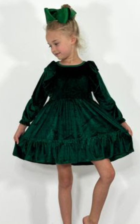 Hollie Velvet Ruffle Dress - Emerald