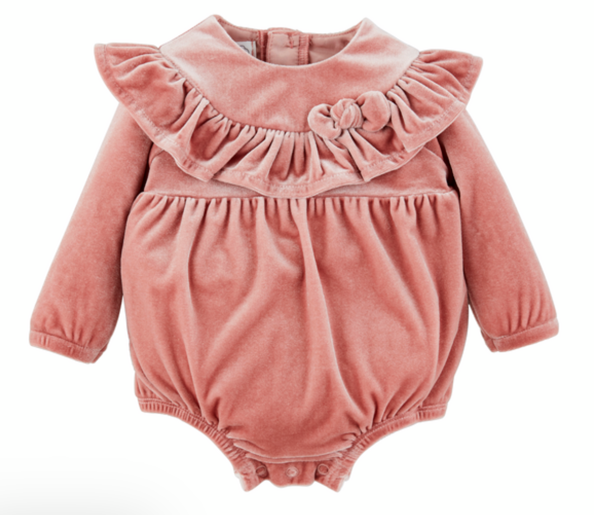 Velvet Baby Romper - Pink