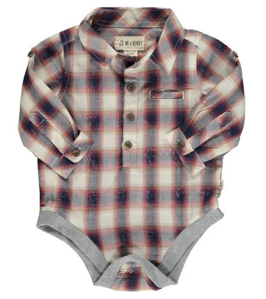 Plaid Woven Onesie - Red/Cream