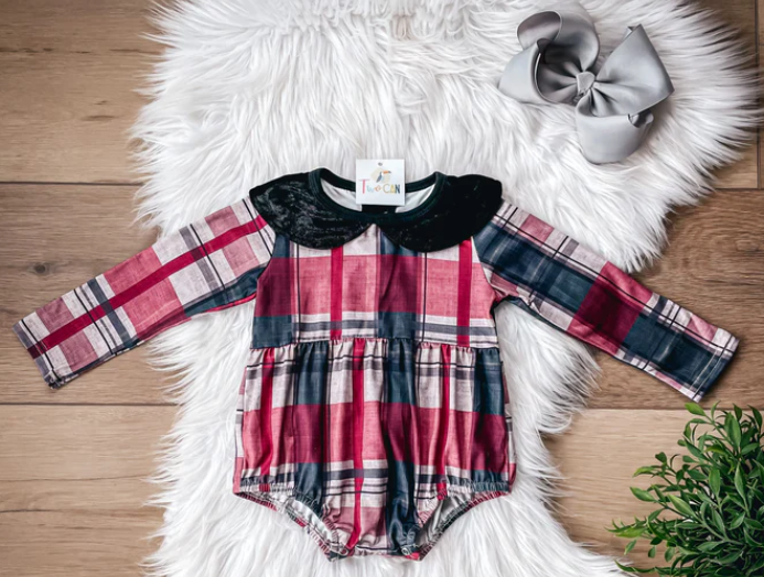 Jenny Plaid & Velvet Infant Romper