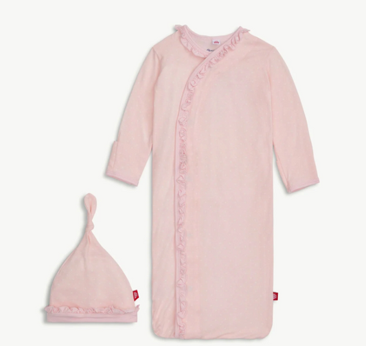 Pin Dot Magnetic Gown+Hat Set-Pink