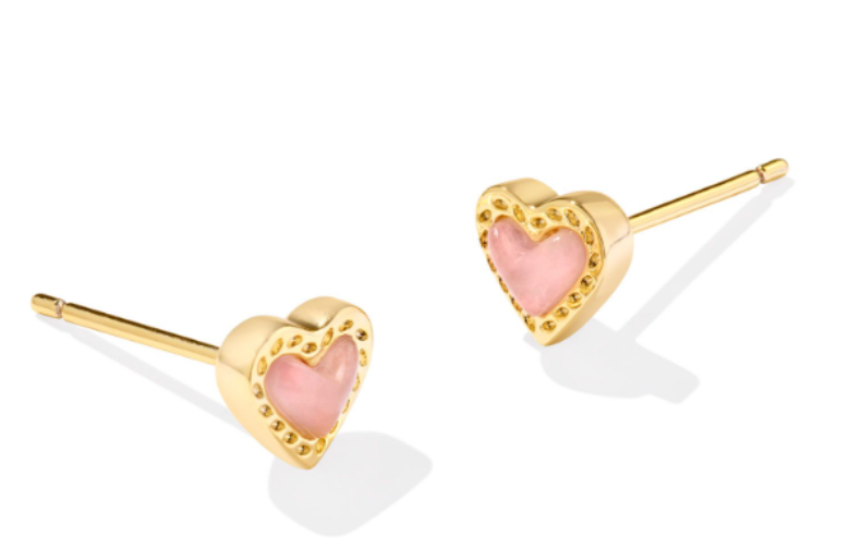 MINI ARI HEART STUD EAR GOLD ROSE QUARTZ