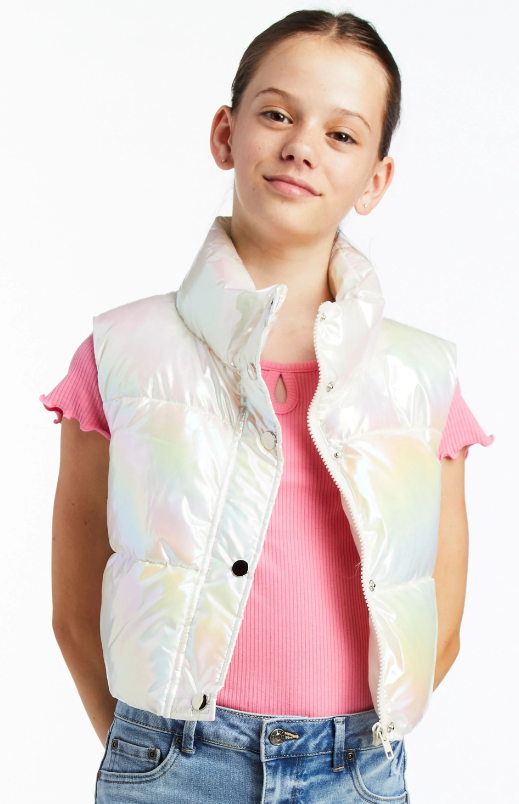 Moonlight Cropped Puffer Vest - Opal