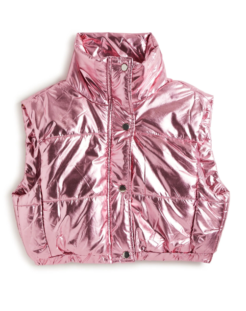 Moonlight Cropped Puffer Vest - Rose