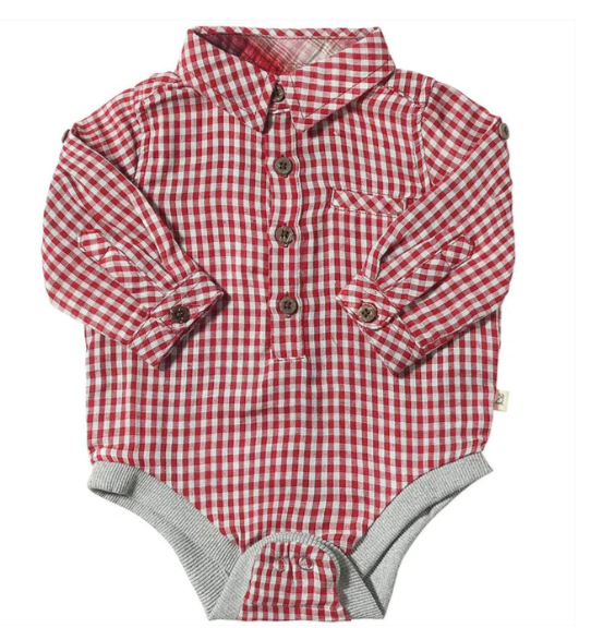 Jasper Micro Plaid Woven Onesie - Red